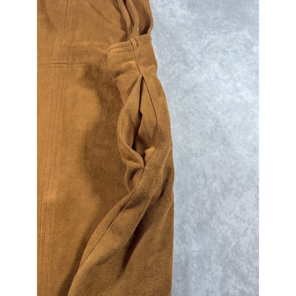 Evie Brown Faux Suede Pinafore Dress Size 8 Pockets Back Zip Overall Mini Dress - Picture 3 of 4